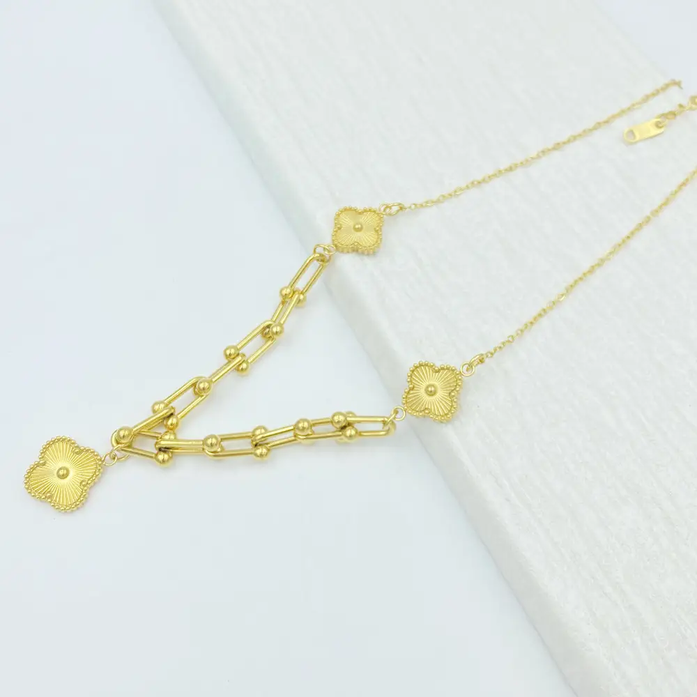 Four-Leaf Flower Bracelet Set Gold Turquoise Daily Wear Jewelry