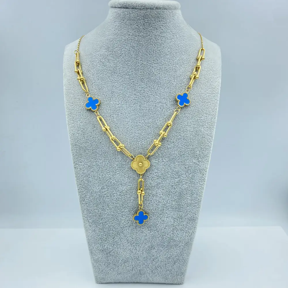 Four-Leaf Flower Bracelet Set Gold Turquoise Daily Wear Jewelry