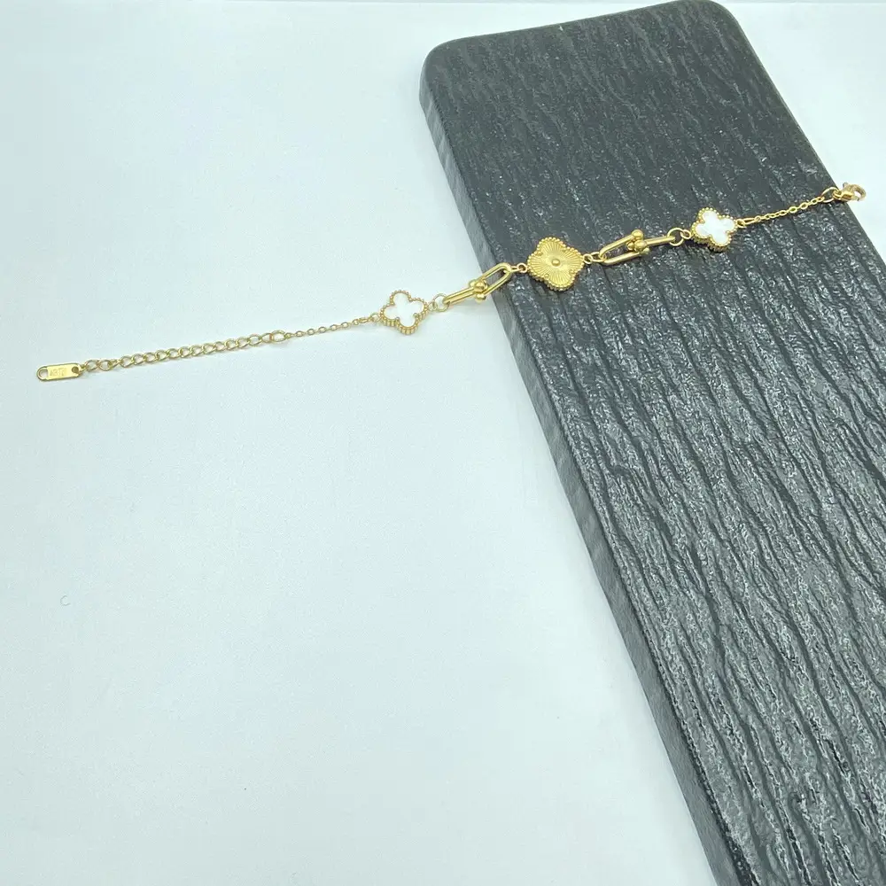 Four-Leaf Flower Bracelet Set Gold Turquoise Daily Wear Jewelry