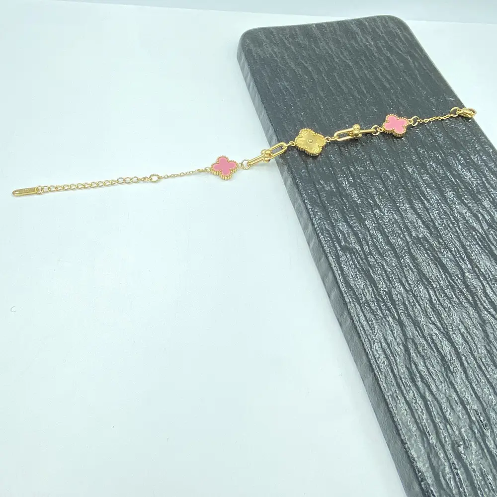 Four-Leaf Flower Bracelet Set Gold Turquoise Daily Wear Jewelry
