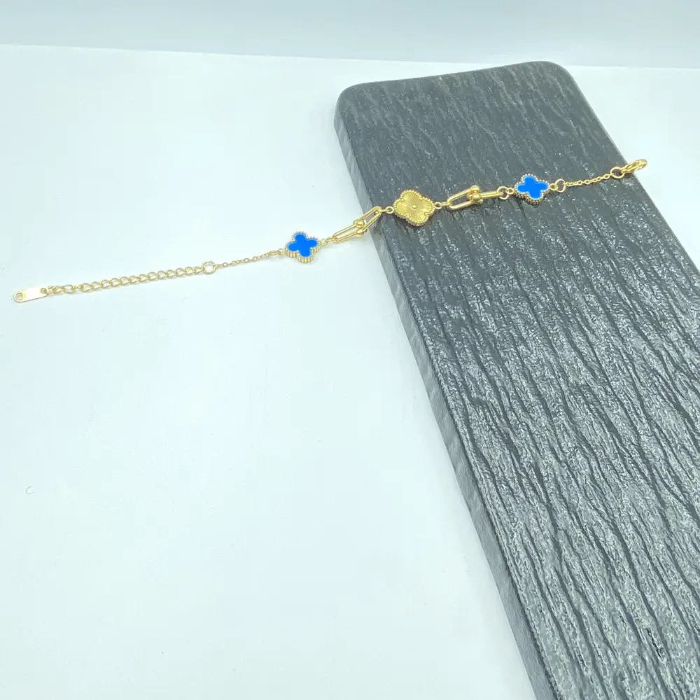 Four-Leaf Flower Bracelet Set Gold Turquoise Daily Wear Jewelry