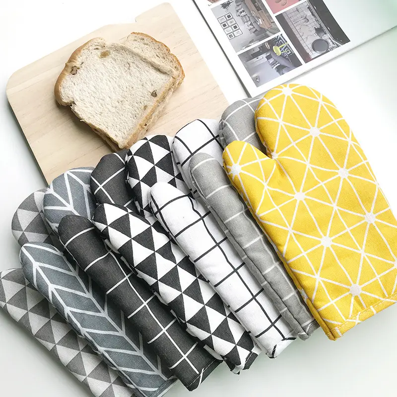 Nordic Oven Mitts Yellow Gray Black Heat Resistant Cotton