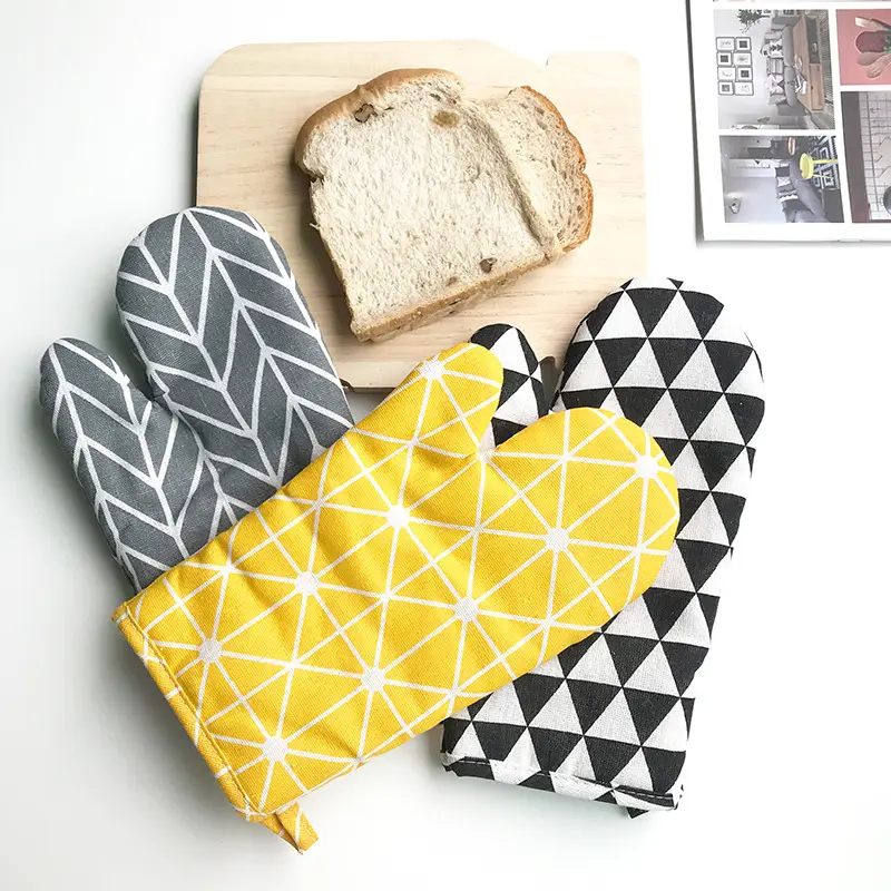 Nordic Oven Mitts Yellow Gray Black Heat Resistant Cotton
