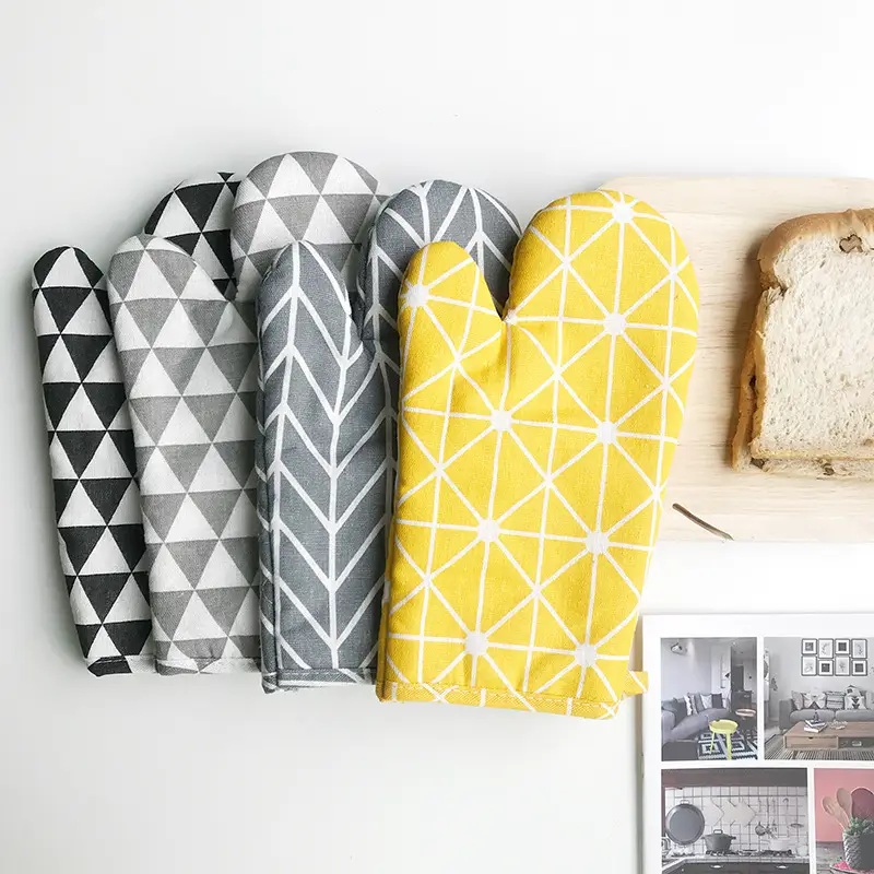 Nordic Oven Mitts Yellow Gray Black Heat Resistant Cotton