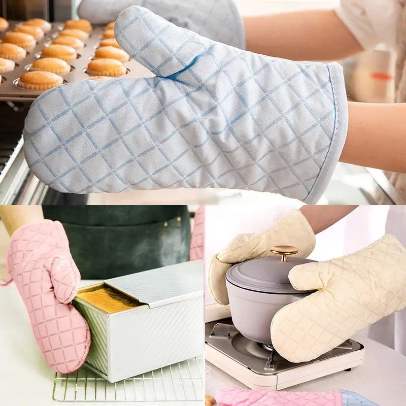 Oven Mitts Blue Quilted Heat Resistant Non Slip