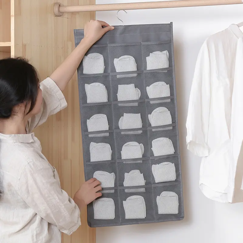 Grey Mesh Bra Storage Bag Foldable Space-Saving