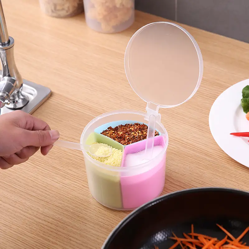 Three Compartment Seasoning Box with Spoon for Pakistani Kitchens