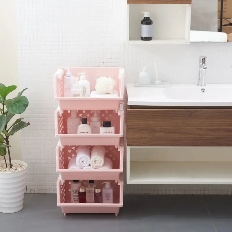 Stackable Plastic Storage Baskets for Kitchen Bathroom Home Organization