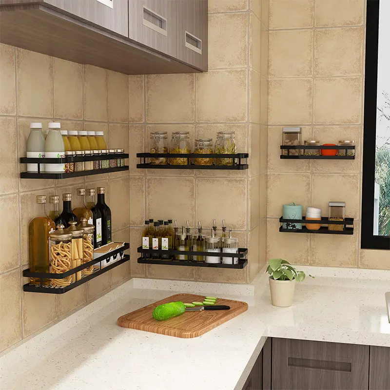 Wall-Mounted Spice & Toilet Rack Black Rust Resistant