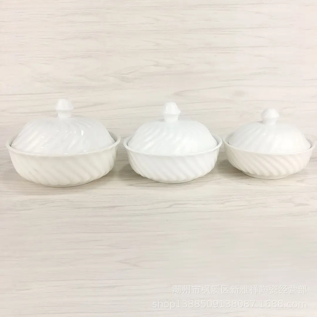 White Ceramic Bowl with Lid for Soups & Desserts