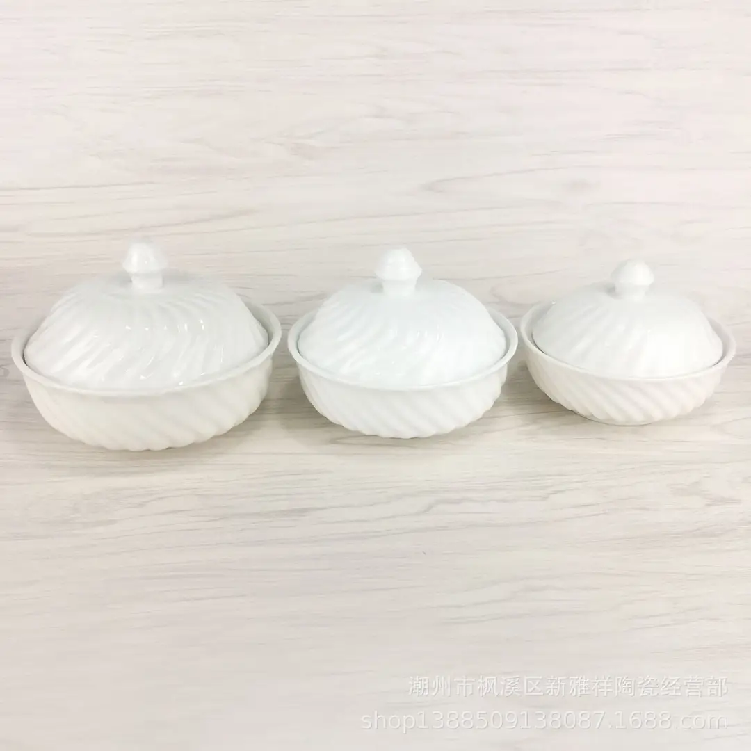 White Ceramic Bowl with Lid for Soups & Desserts