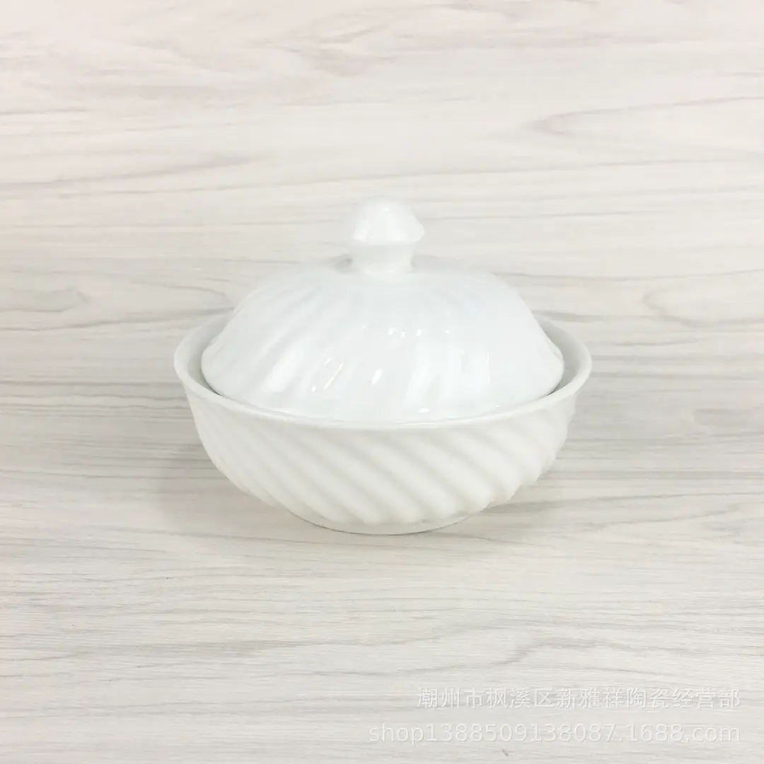 White Ceramic Bowl with Lid for Soups & Desserts