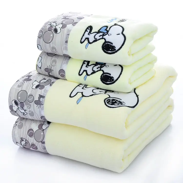 Light Blue Cartoon Embroidered Bath Towels for Kids & Adults