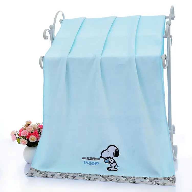 Light Blue Cartoon Embroidered Bath Towels for Kids & Adults