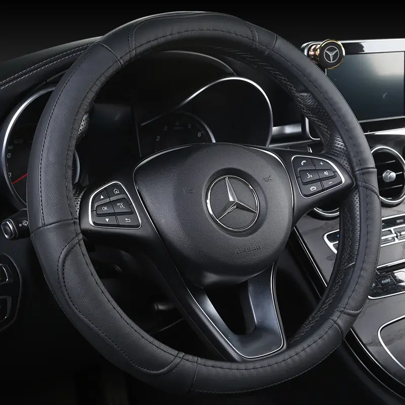 Premium Leather Steering Wheel Cover Black Red Pakistan