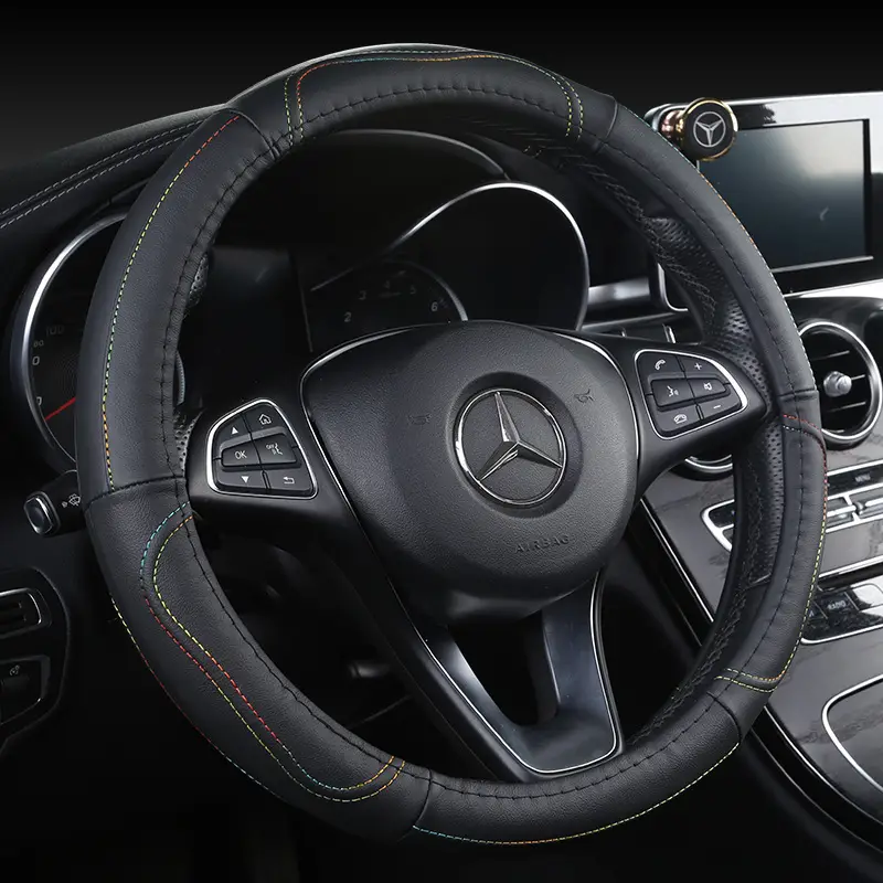 Premium Leather Steering Wheel Cover Black Red Pakistan
