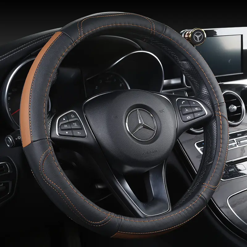 Premium Leather Steering Wheel Cover Black Red Pakistan