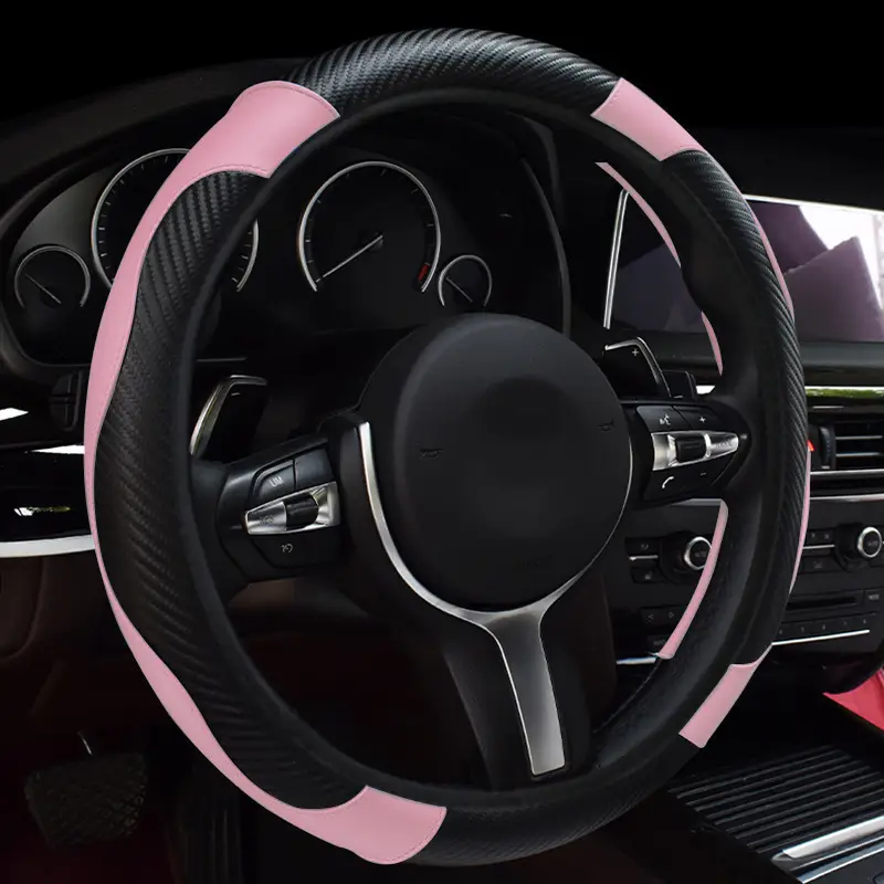 Car Steering Wheel Cover Blue Carbon Fiber All Season