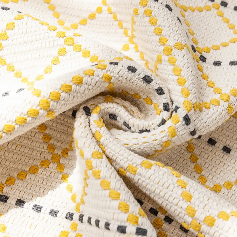 Yellow Grid Sofa Cover Cotton Linen Non-Slip