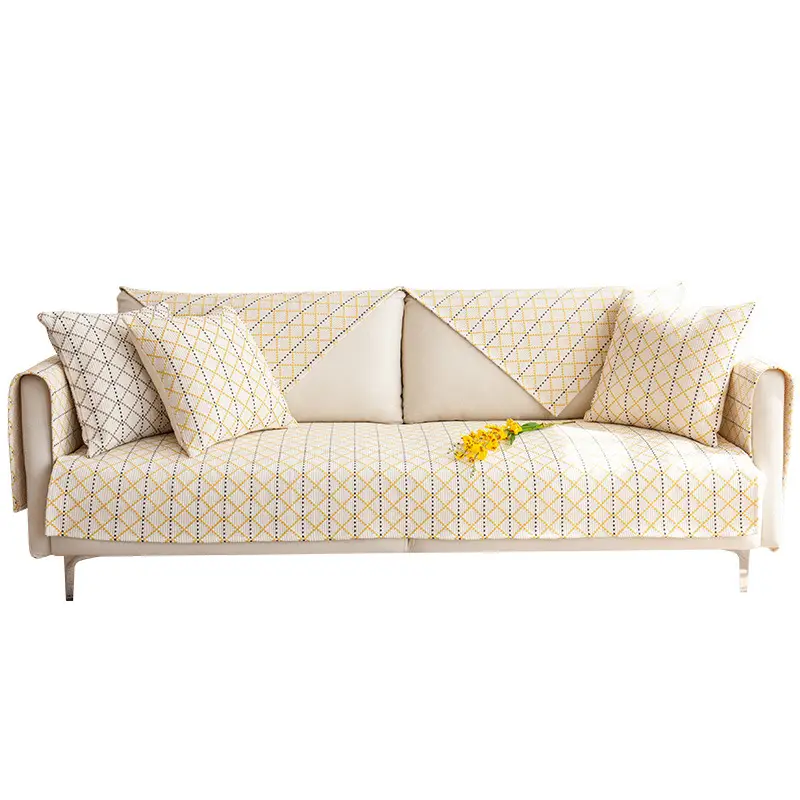 Cushion Cover Cotton Linen Yellow Black Grid Non-Slip