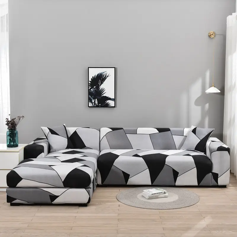 Elastic Geometric Sofa Cover Black Gray Modern