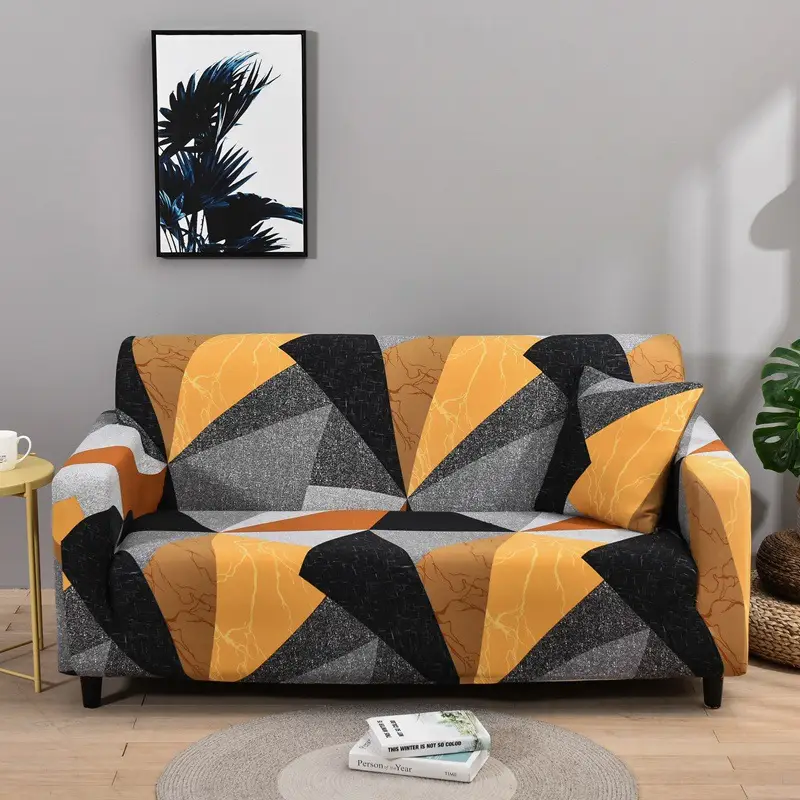 Elastic Geometric Sofa Cover Black Gray Modern