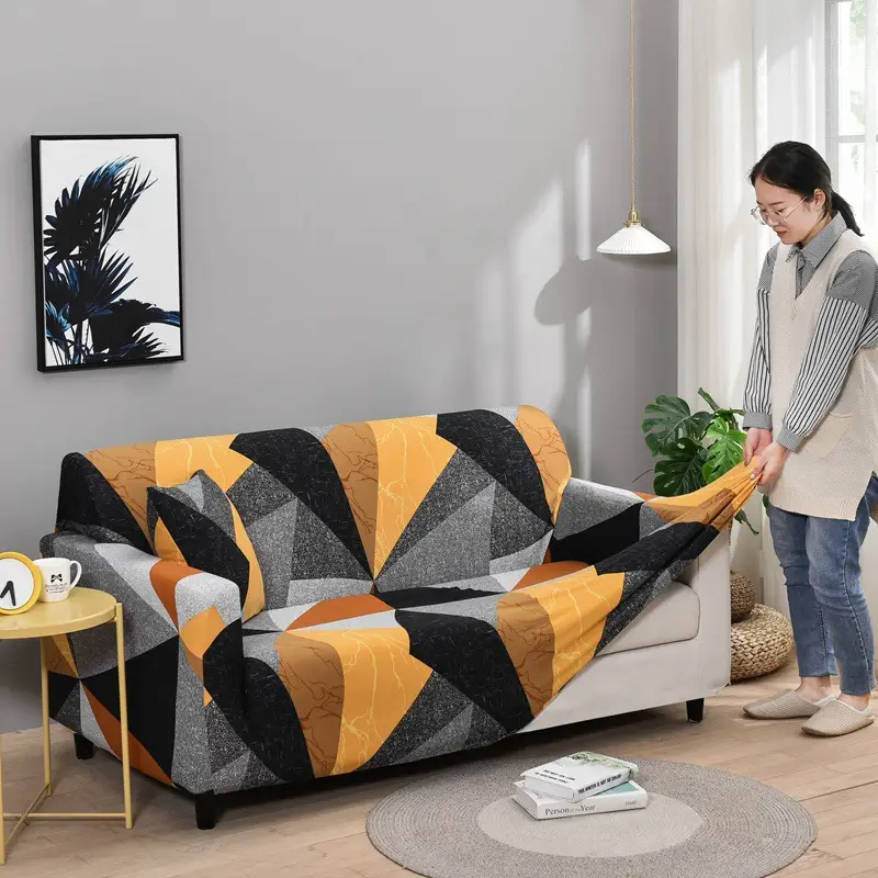 Elastic Geometric Sofa Cover Black Gray Modern