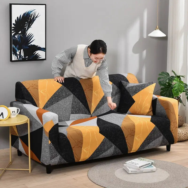 Elastic Geometric Sofa Cover Black Gray Modern