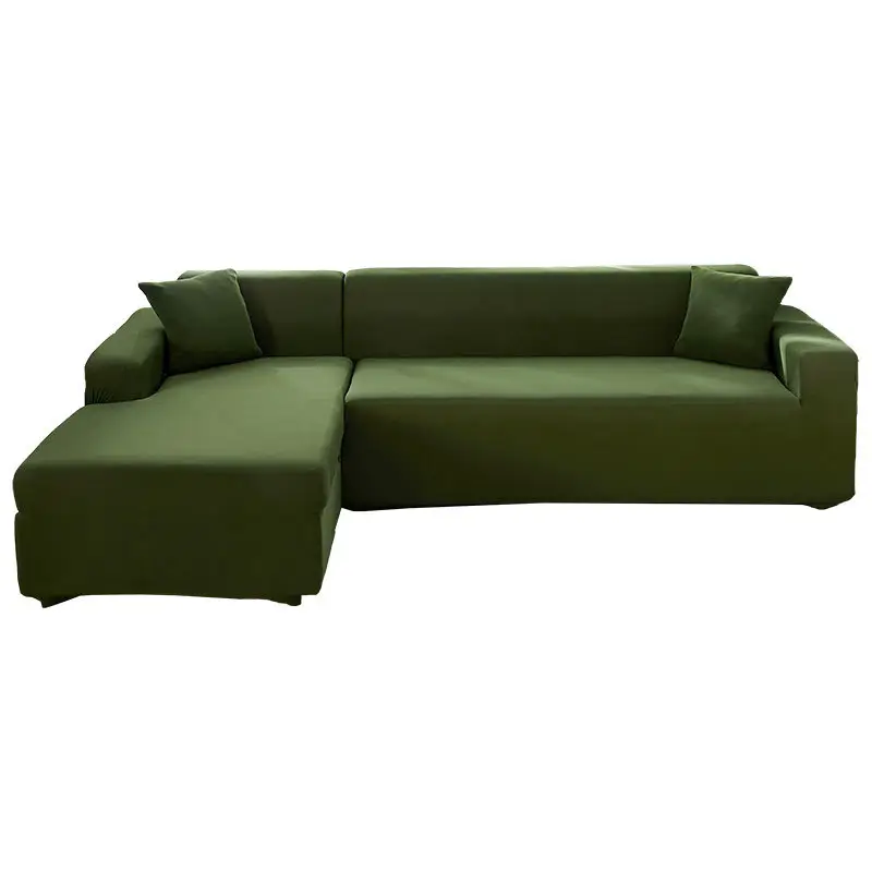 Elastic Milk Silk Sofa Cover Brown L-Shape