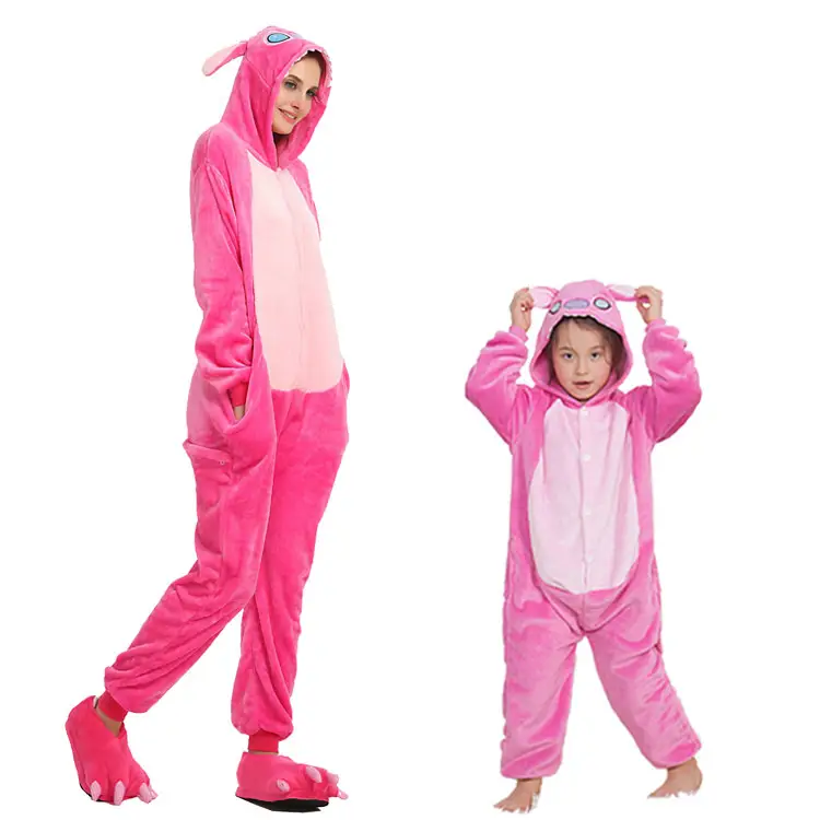 Blue & Pink Velvet Stitch Onesie Pajamas Winter Couple