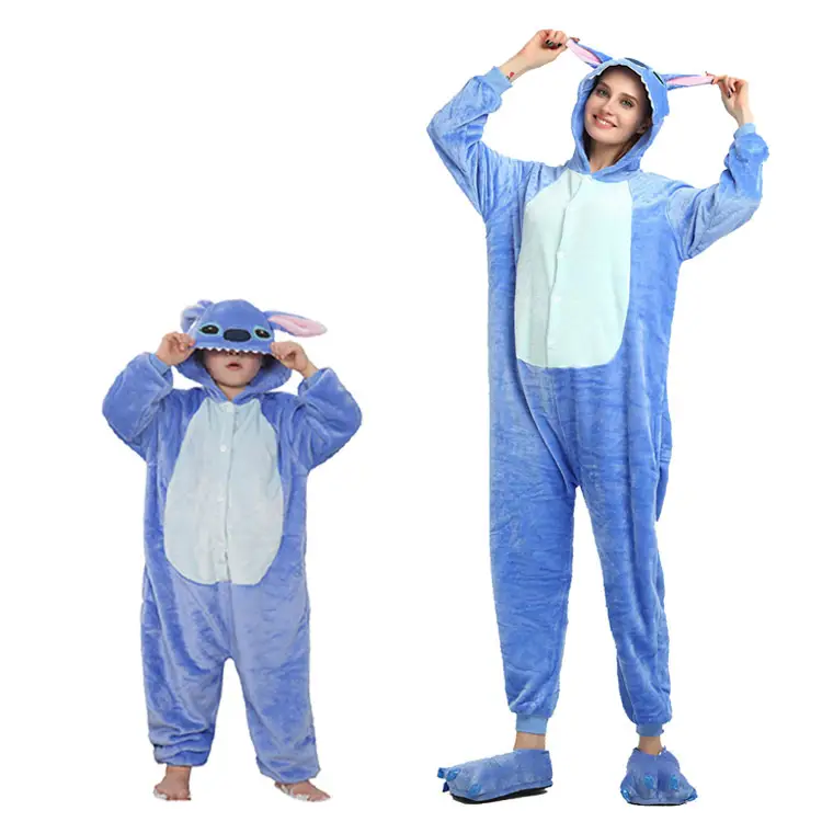 Blue & Pink Velvet Stitch Onesie Pajamas Winter Couple