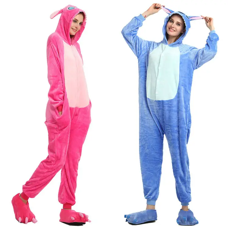 Blue Pink Velvet Stitch Onesie Pajamas Winter Couple