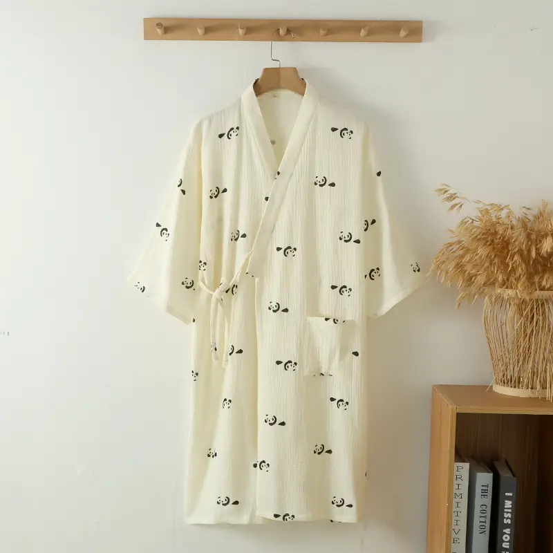 Women Loose Panda Print Cotton Kimono Bathrobe Plus Size