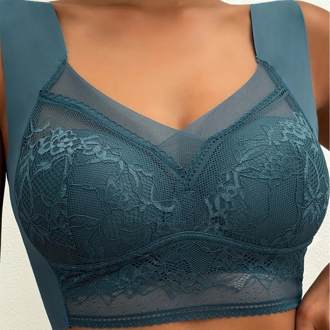 Navy Blue Lace Vest Bra for Women, Seamless U-Shaped, Durable, Lightweight