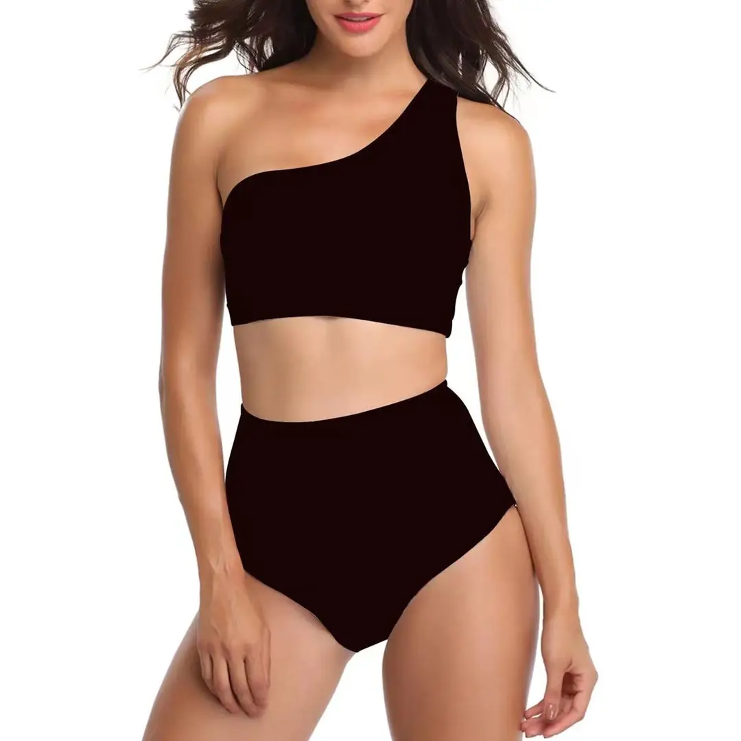 Red One Shoulder High Waist Swim Suit for Women