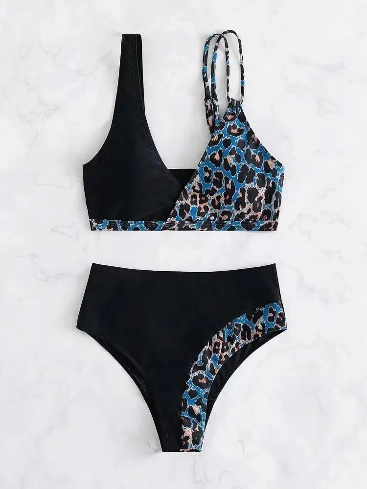 Pink Leopard Print High Waist Bikini Set for Women