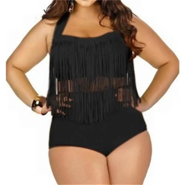 Plus Size Tassel Bikini for Women White High Waist