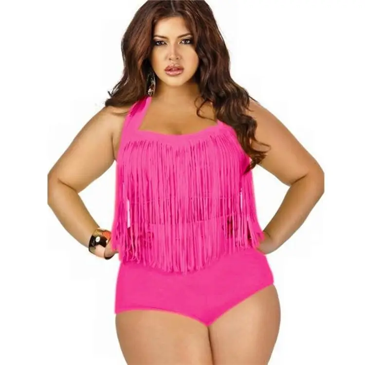 Plus Size Tassel Bikini for Women White High Waist