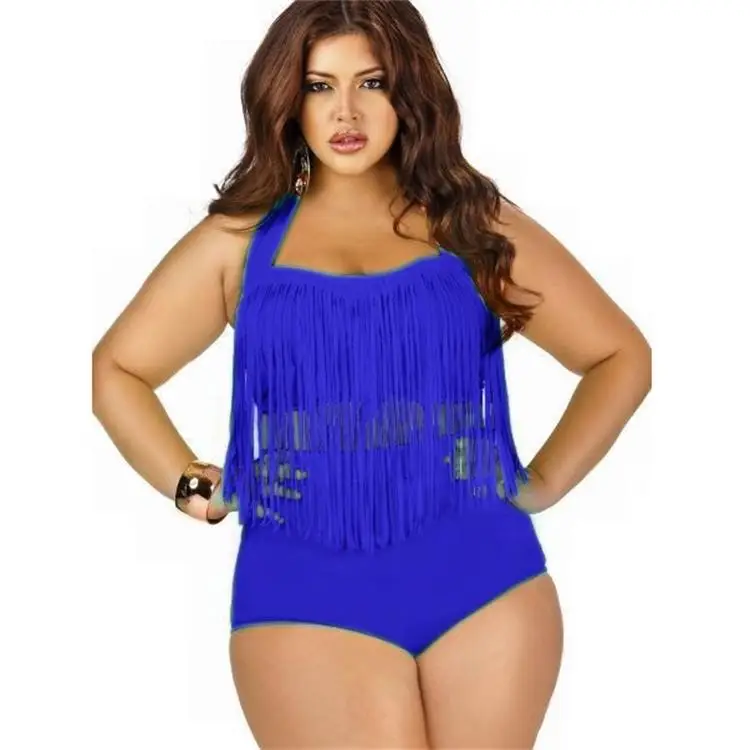 Plus Size Tassel Bikini for Women White High Waist