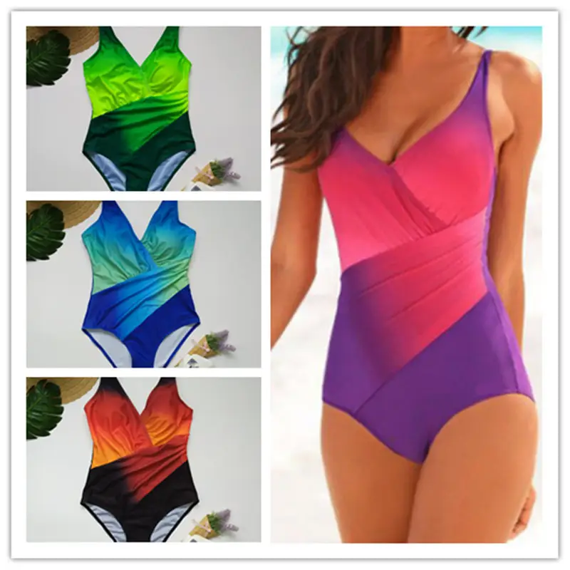 Plus Size Gradient Rainbow One-Piece Swimsuit Women