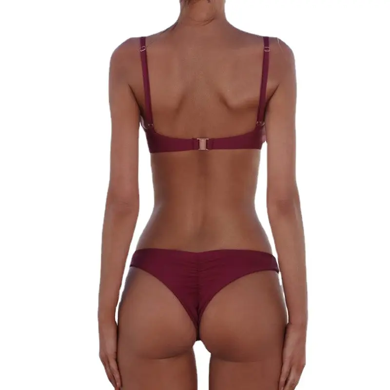 Women Solid Color Bikini Strap Swimsuit White