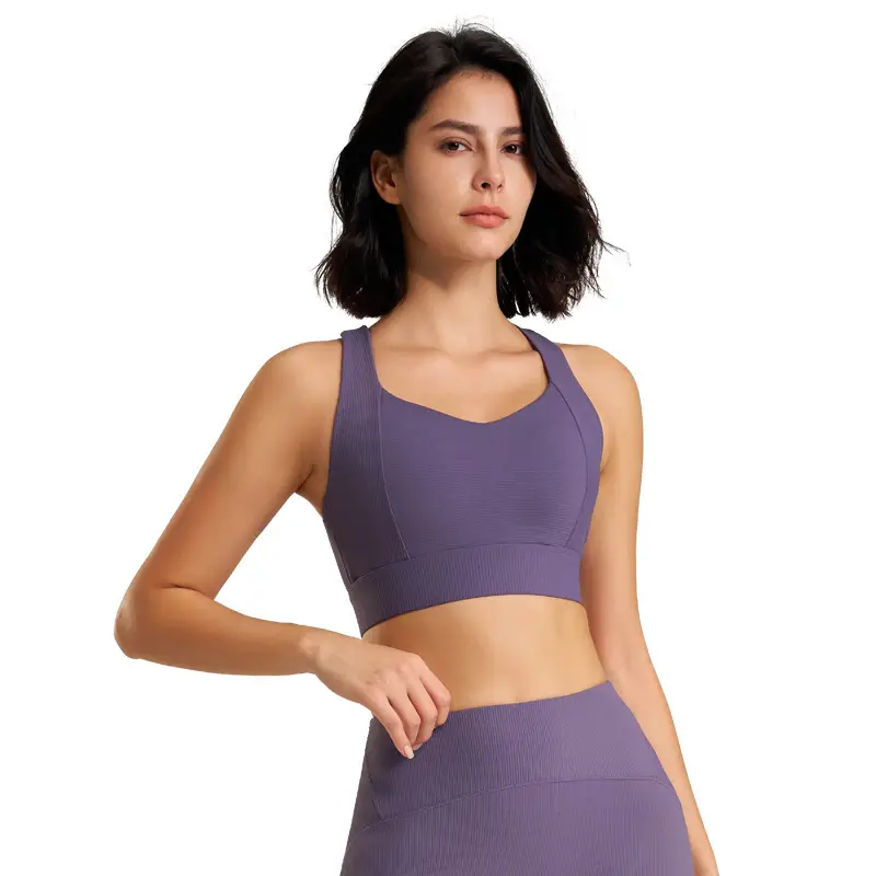 Women Lavender Purple Sports Bra with Removable Pads and High Elastic Straps