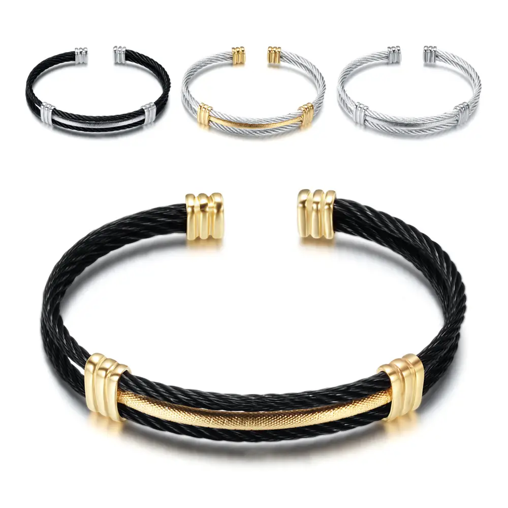 Stainless Steel Braided Bracelet Gold Black Two Tone