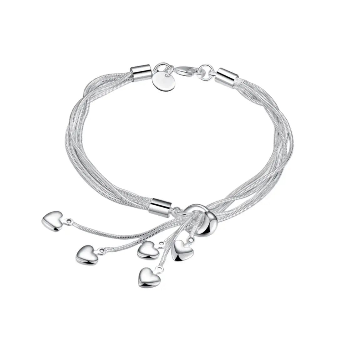 Silver Plated Five Heart Bracelet for Women