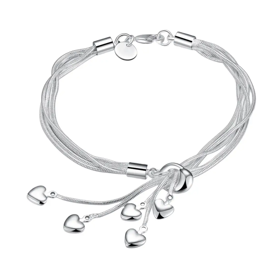 Silver Plated Five Heart Bracelet for Women