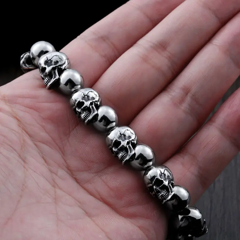Skull Bracelet Titanium Steel Silver Daily Wear