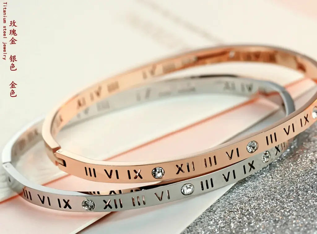 Rose Gold Roman Numeral Bracelet with Diamond Accent