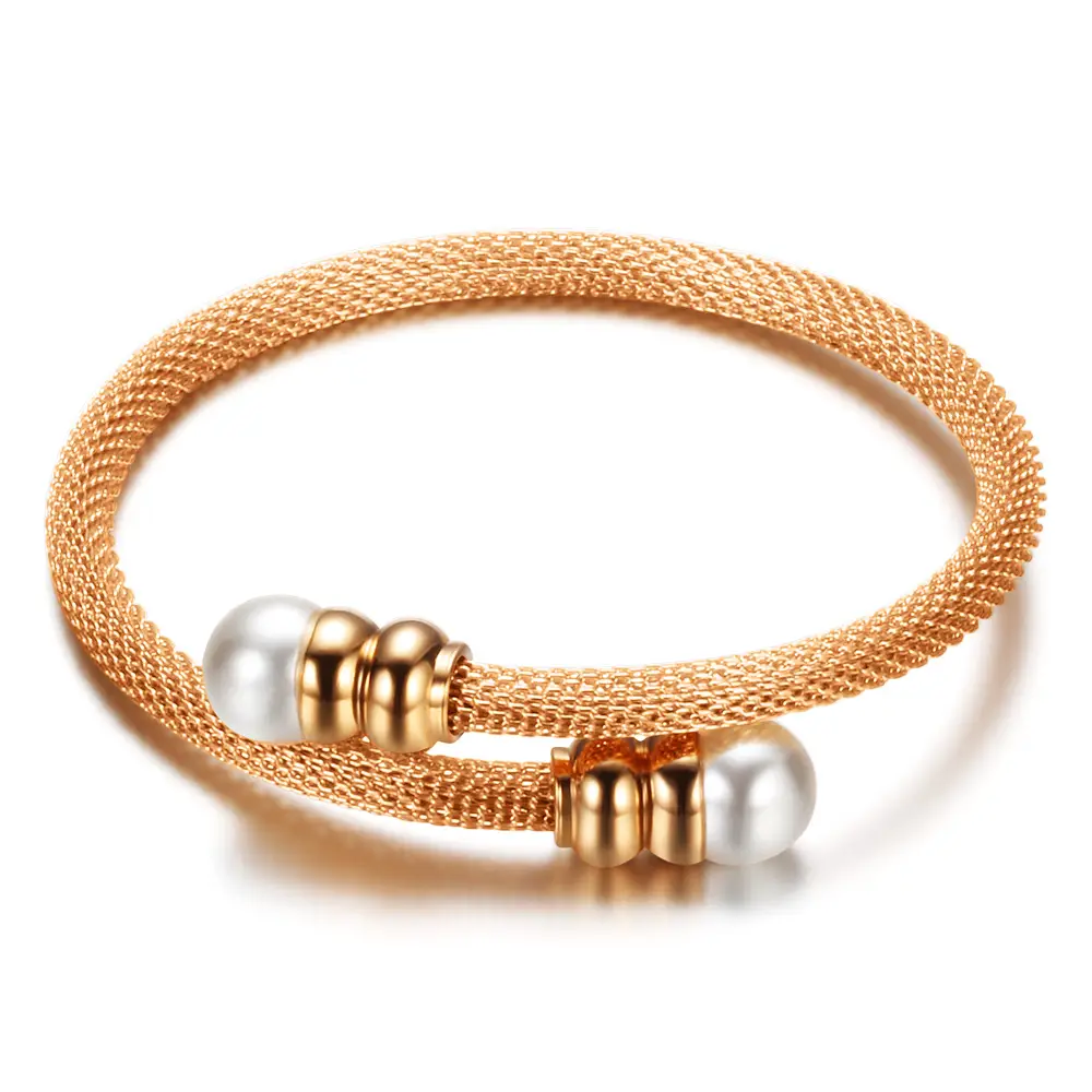 Tone Pearl Bracelet Gold Rose Gold Silver Elastic Daily Wear