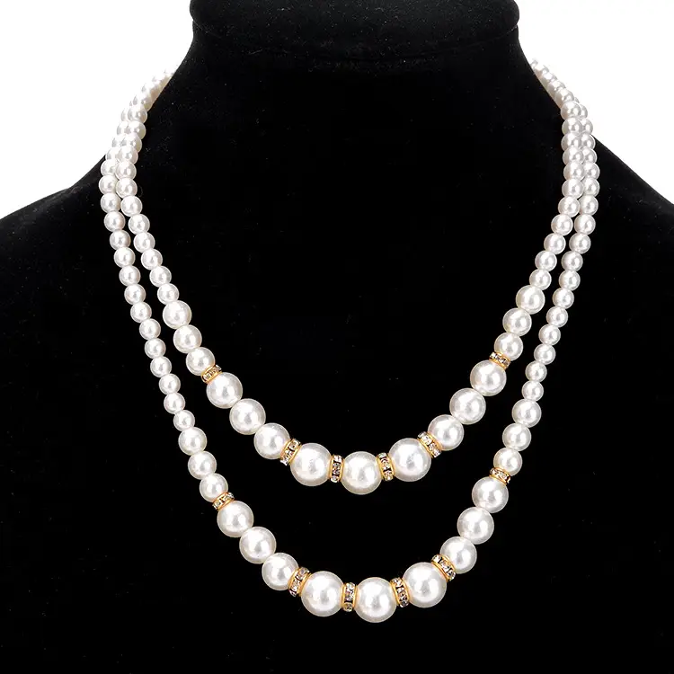Double Pearl Necklace Gold Accents for Pakistani Women