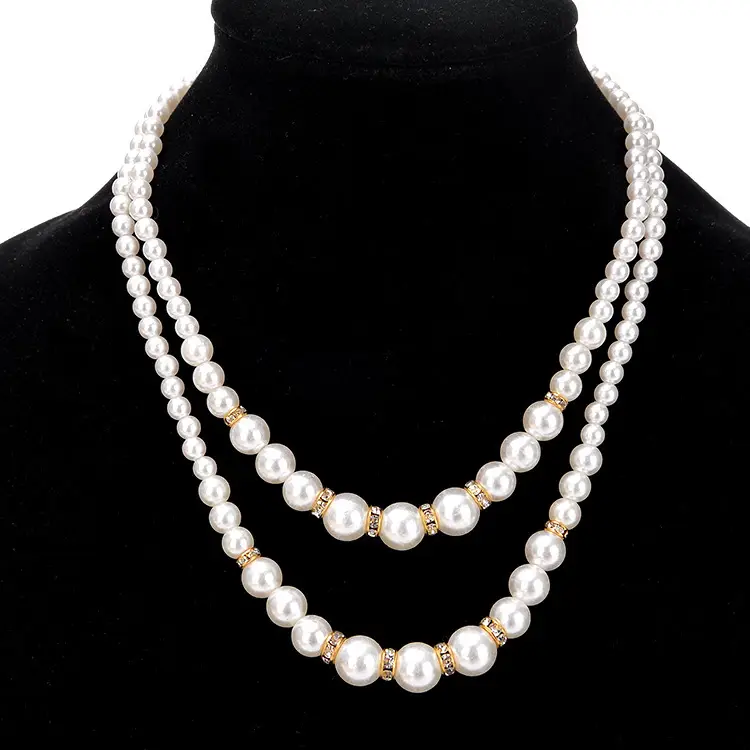 Double Pearl Necklace Gold Accents for Pakistani Women